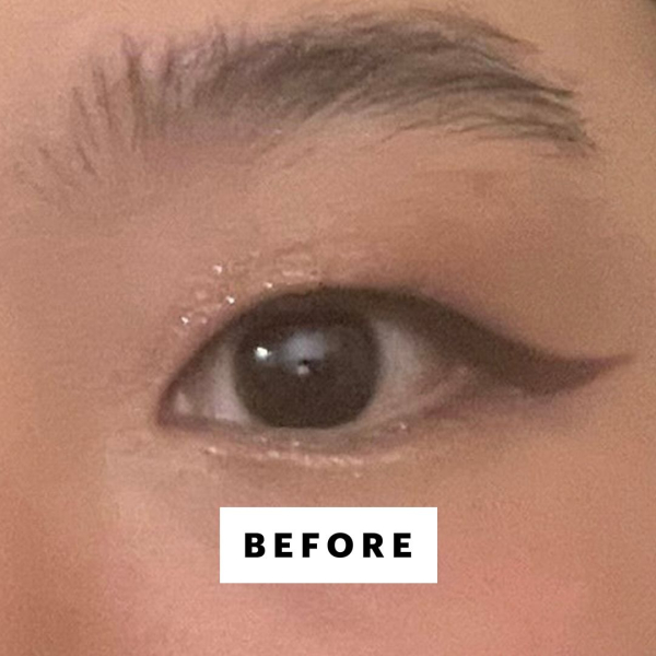 Han before applying Tower 28 Beauty MakeWaves Mascara in Drift